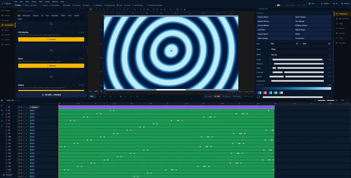 Concentric ripple rings generated in FlashFX, with scale, warp, contrast and speed controls